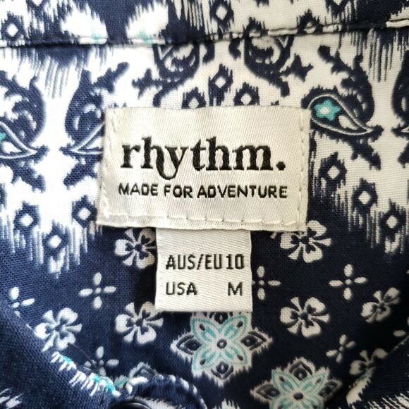 RHYTHM paisley floral print cover-up blue short sleeve shirt dress Size M NEW - Picture 5 of 5